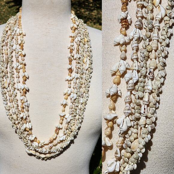 5 Seashell Beaded Necklaces Handmade Statement Set Boho Beach Girl Summer Layer - Picture 1 of 8
